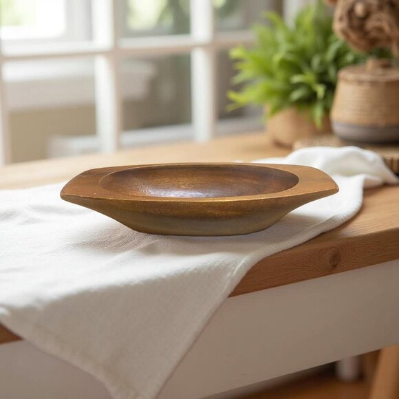 Vintage 6 Wooden Salad Bowl Set with 6 Napkin Rings Midcentury Oblong Bowls - Picture 3 of 11